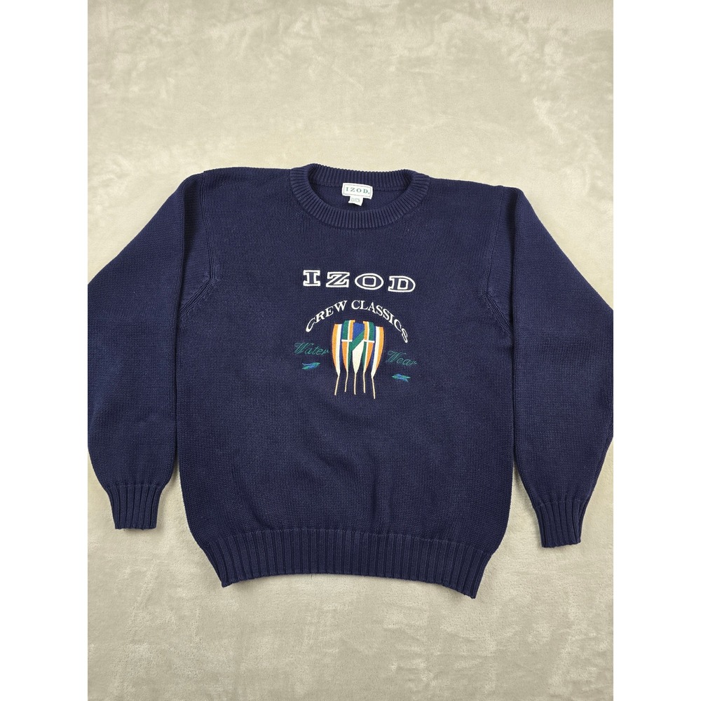 Vintage Izod Crewneck Sweater Mens M Blue Crew Classics‎ Water Wear Knit Y2K